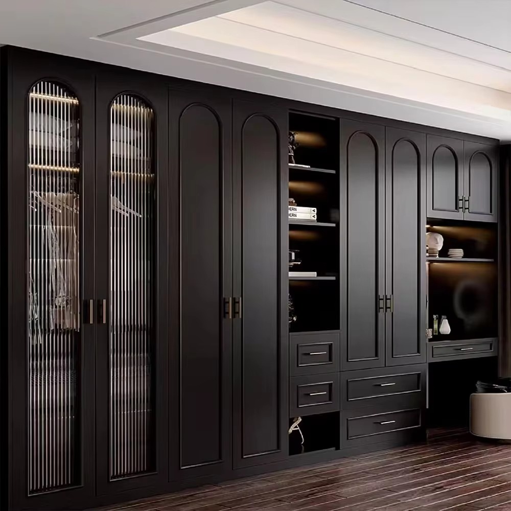 Brand Hardware Furniture - ตู้เสื้อผ้าไม้โอ๊ควินเทจใหม่ ฮาร์ดแวร์แบรนด์ดัง สีเคลือบเงา ตู้เก็บของในห้องนอน