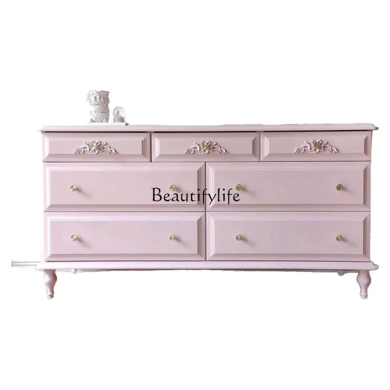 Z. A. Furniture - ตู้วางทีวีไม้แกะสลักลายดอกไม้สไตล์โมเดิร์นเรียบง่ายสีชมพูสำหรับห้องนอน