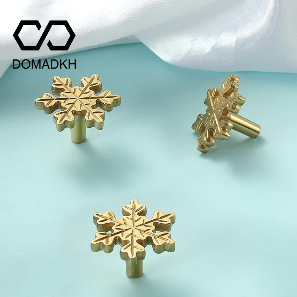 Unique Furniture Hardware - ลูกบิดประตูตู้ทองเหลืองเกล็ดหิมะลูกบิดลิ้นชักที่ไม่ซ้ำกันดึงการตกแต่งบ้านตู้เสื้อผ้าดึงที่จับประตูตู้เสื้อผ้าลูกบิดเฟอร์นิเจอร์