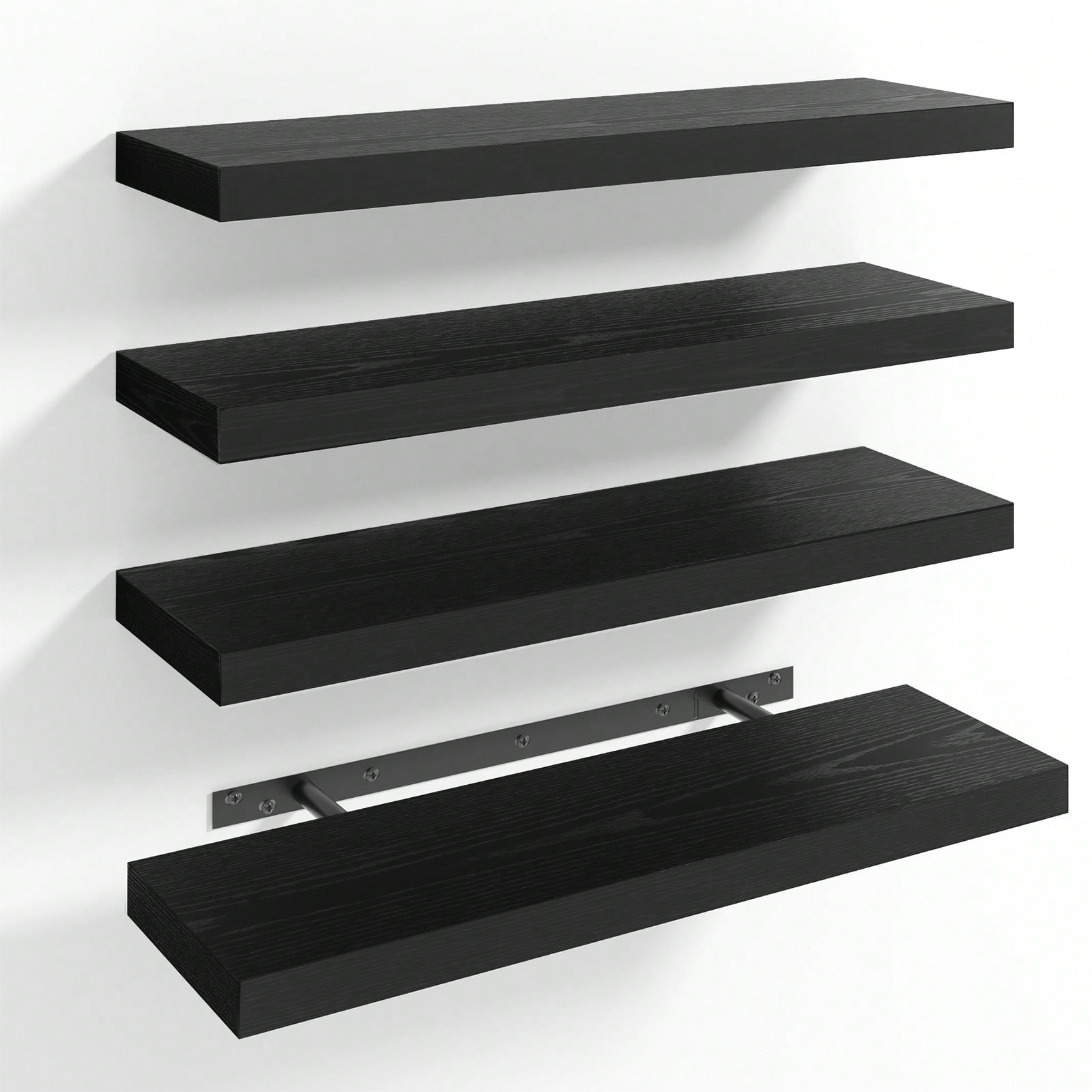 Shelf Bracket Pair - ชุดชั้นวางของแบบลอยตัว 4 ชิ้น สีดำสไตล์โมเดิร์น ชั้นวางของติดผนังพร้อมขาเหล็กซ่อน ชั้นวางโชว์สำหรับห้องน้ำ